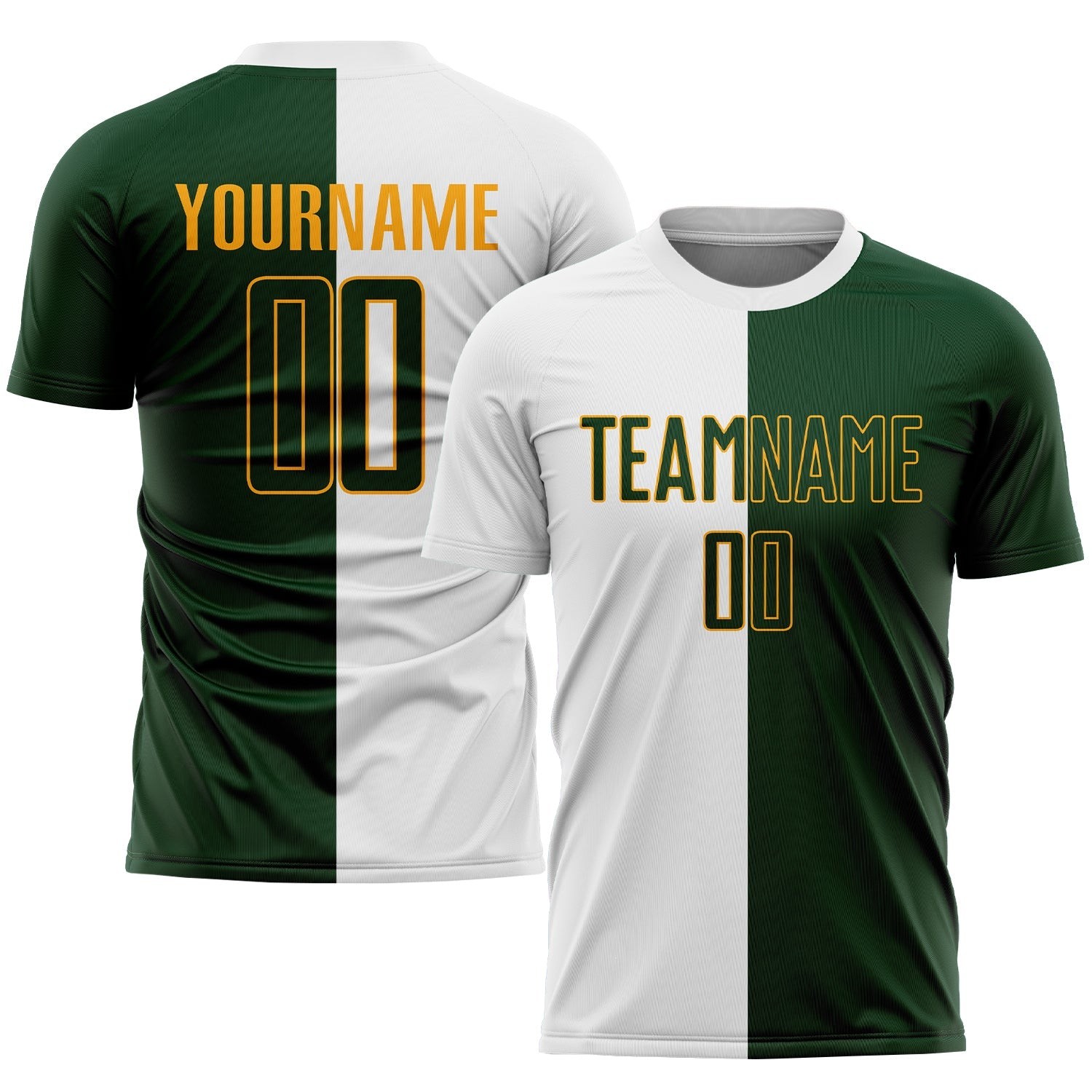 White Green-Gold Sublimation Split Fashion Custom Soccer Jersey
