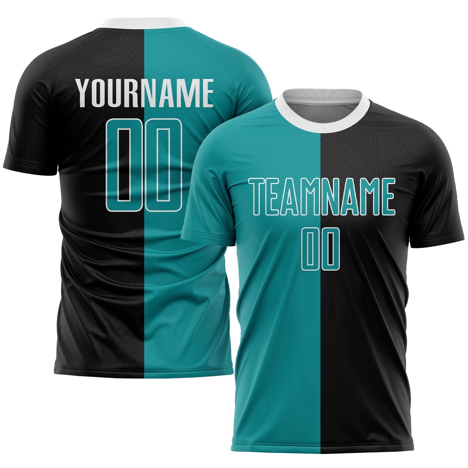 Black Teal-White Sublimation Split Fashion Custom Soccer Jersey