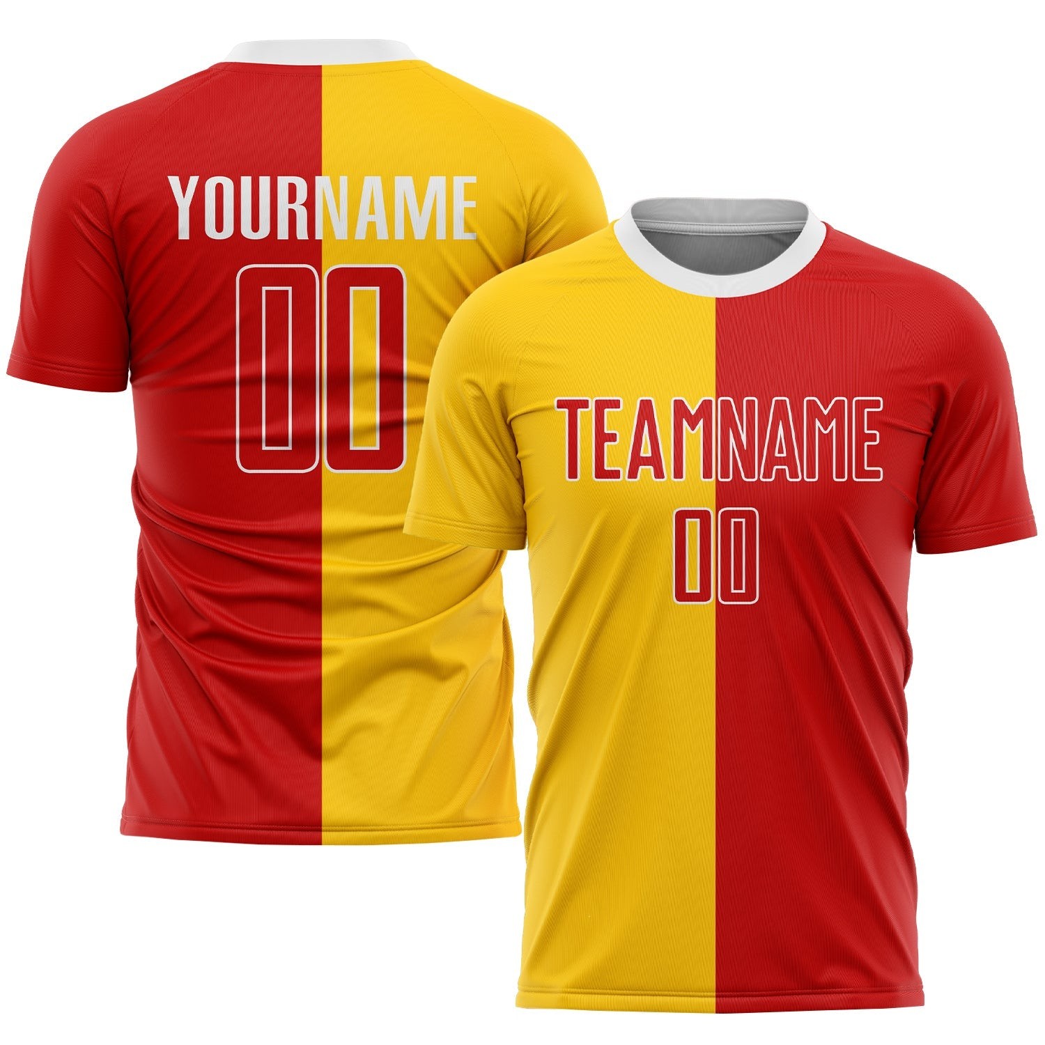 Gold Red-White Sublimation Split Fashion Custom Soccer Jersey