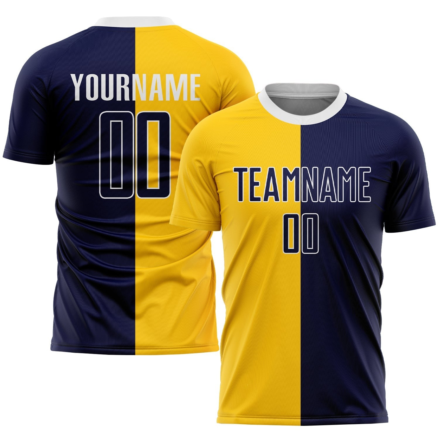 Gold Navy-White Sublimation Split Fashion Custom Soccer Jersey