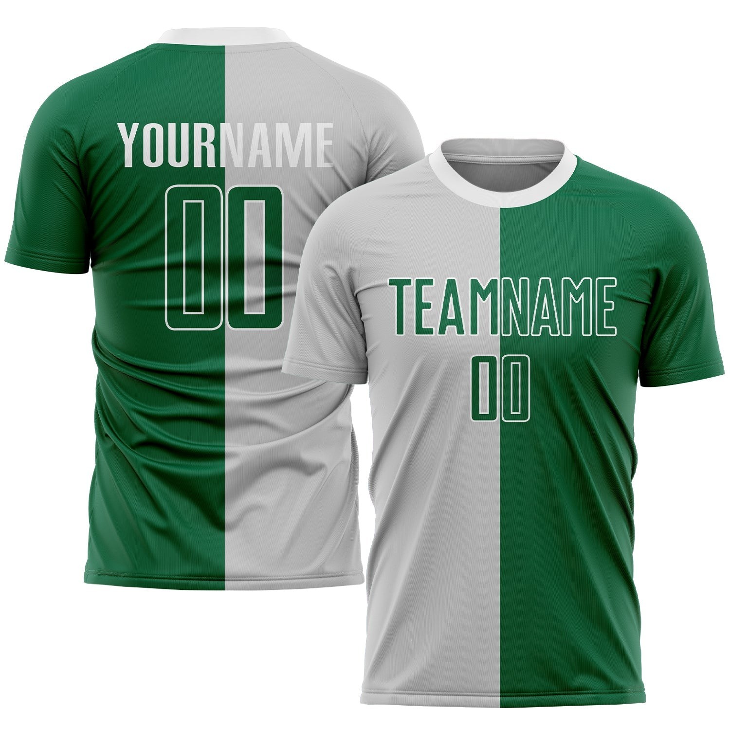 Gray Kelly Green-White Sublimation Split Fashion Custom Soccer Jersey