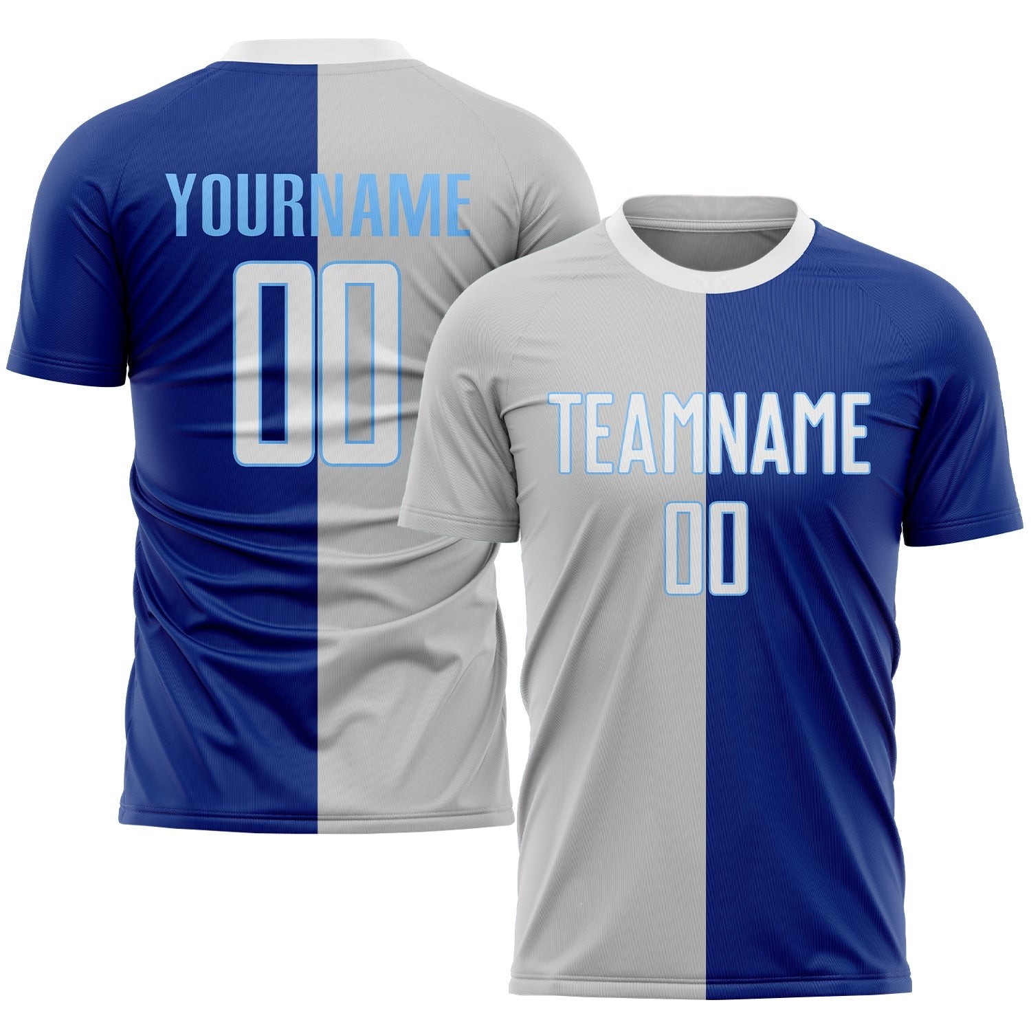 Royal White-Gray Sublimation Split Fashion Custom Soccer Jersey