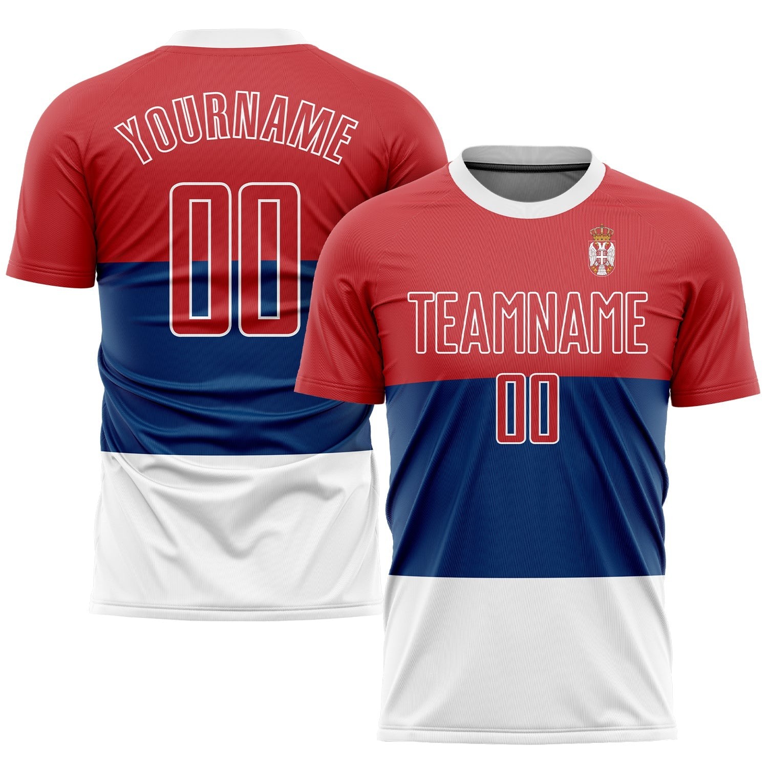 Royal Red-White Sublimation Serbian Flag Custom Soccer Jersey