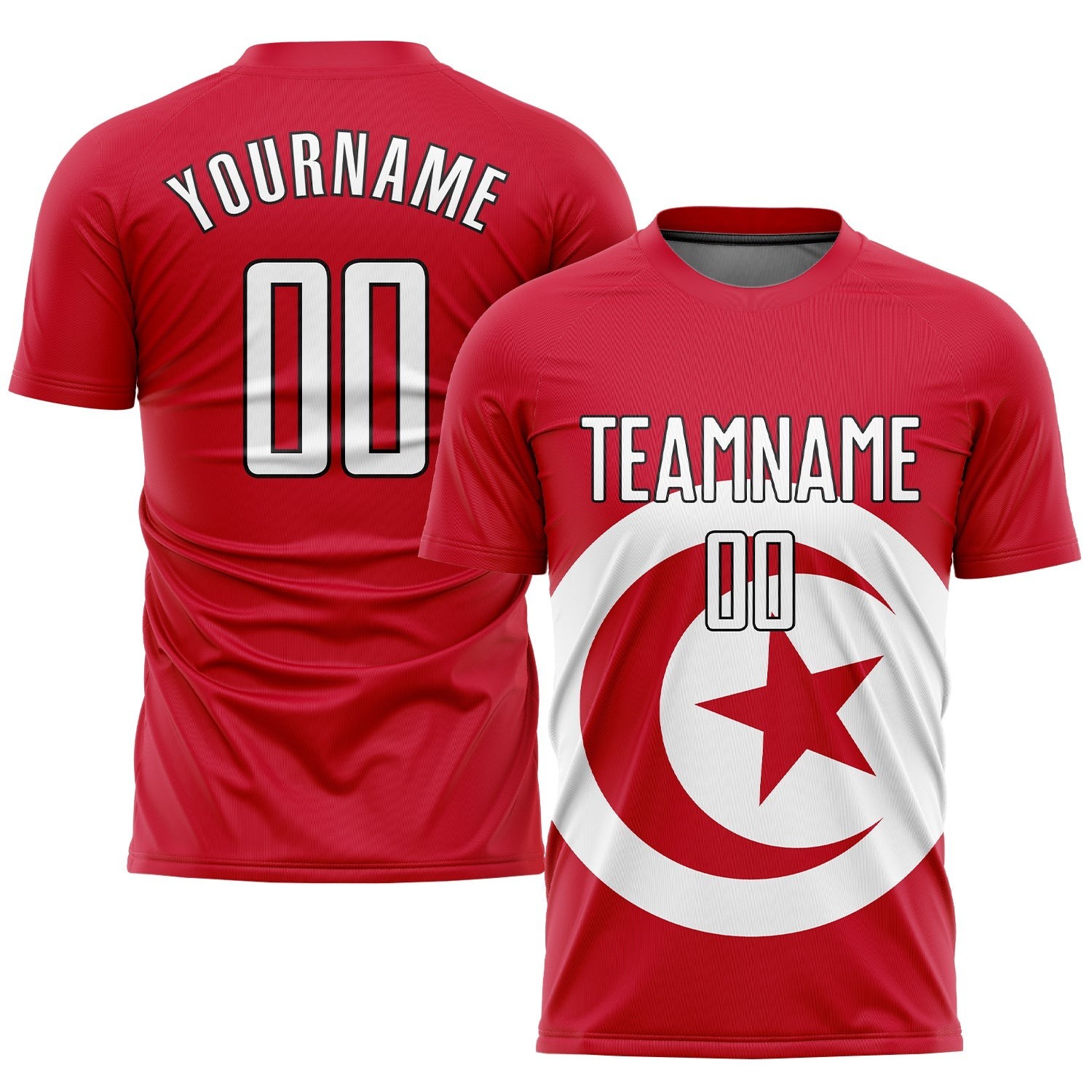 Red White-Black Sublimation Tunisian Flag Custom Soccer Jersey