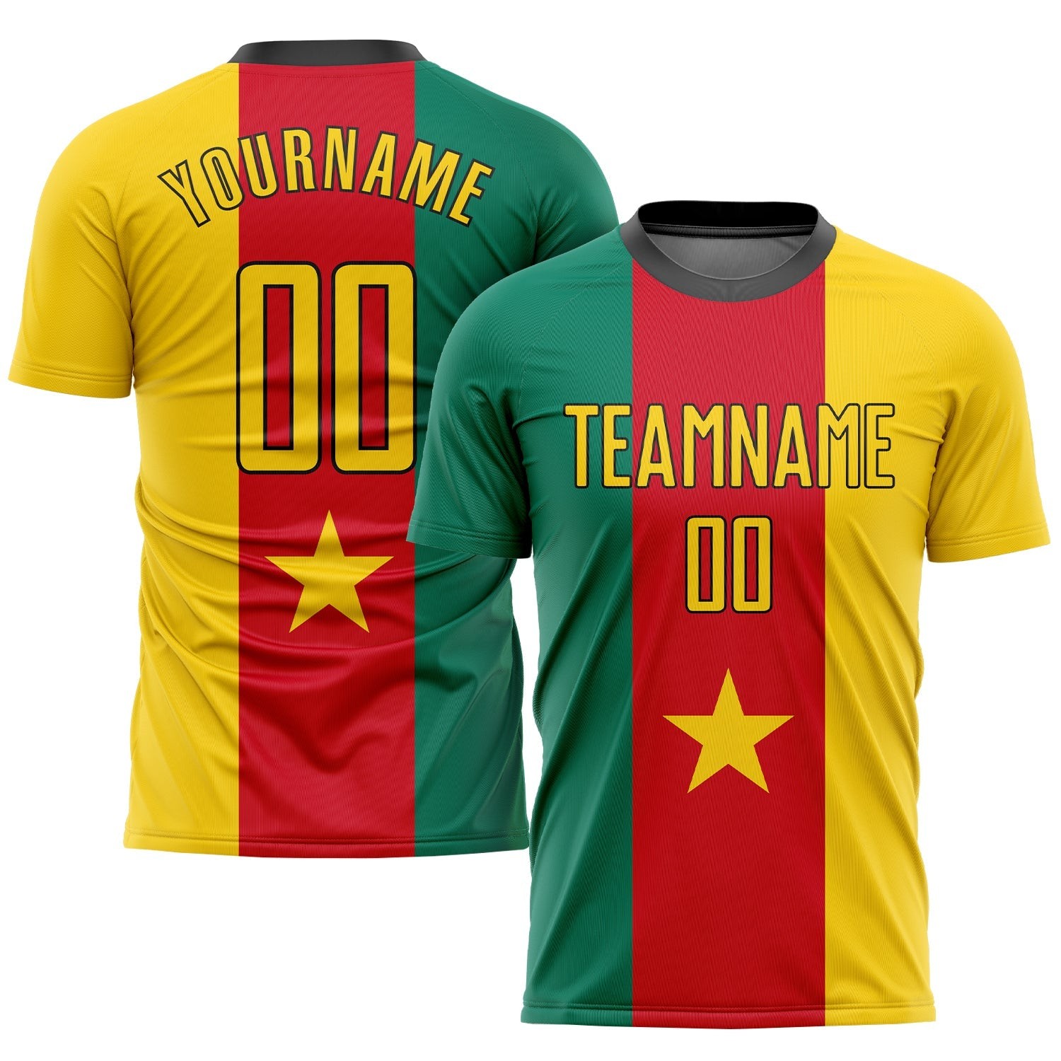 Kelly Green Gold Red-Black Sublimation Cameroonian Flag Custom Soccer