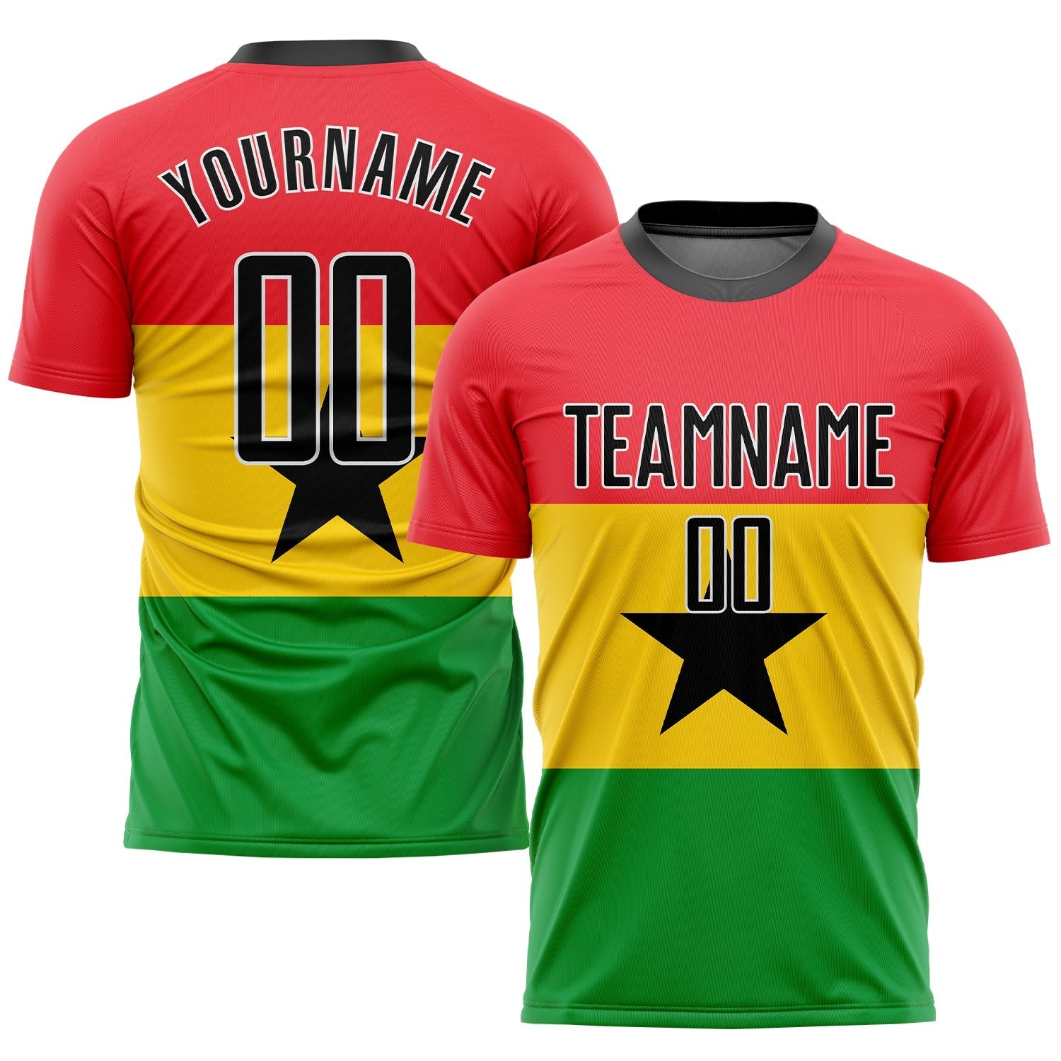 Red Black Gold-Kelly Green Sublimation Ghanaian Flag Custom Soccer Jer