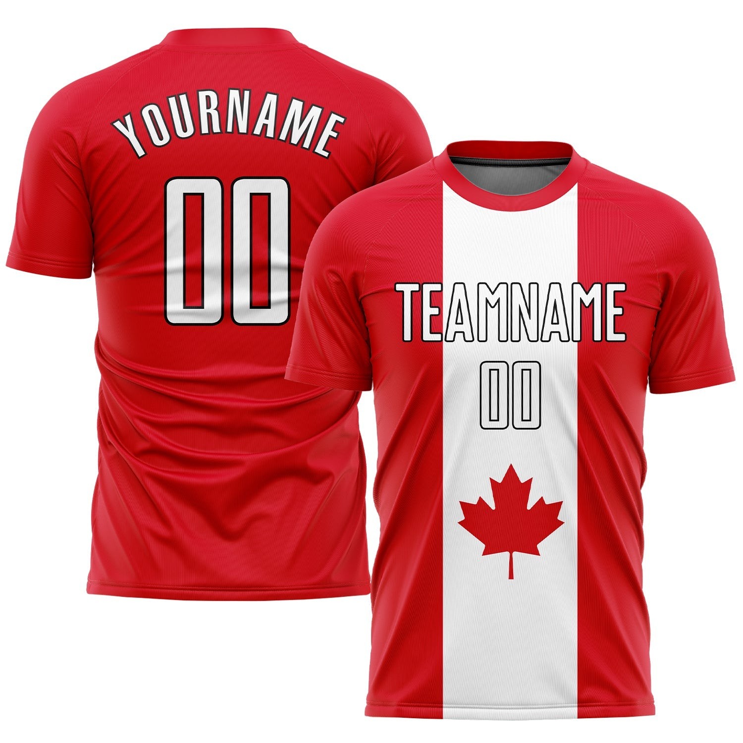 Red White-Black Sublimation Canadian Flag Custom Soccer Jersey