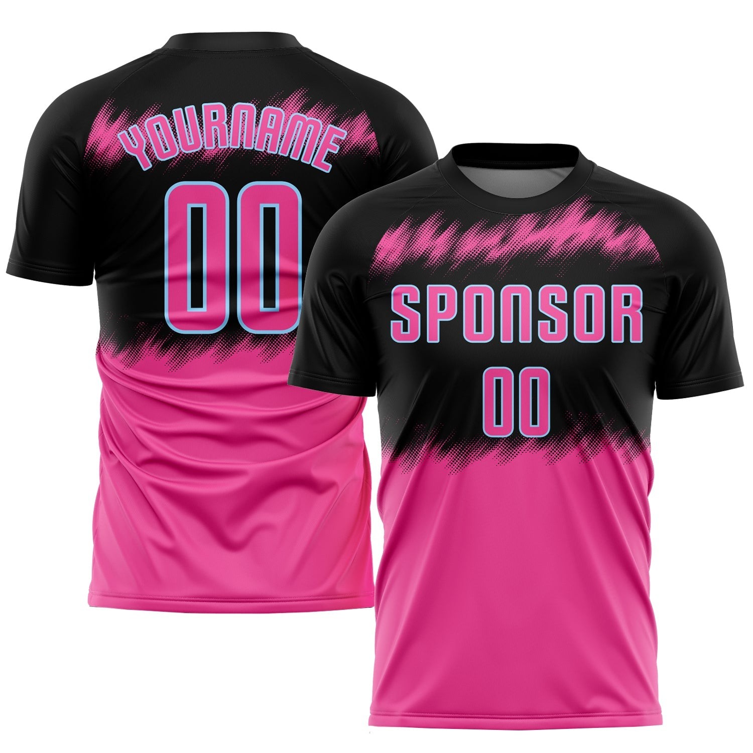 Black Pink-Light Blue Sublimation Custom Soccer Jersey