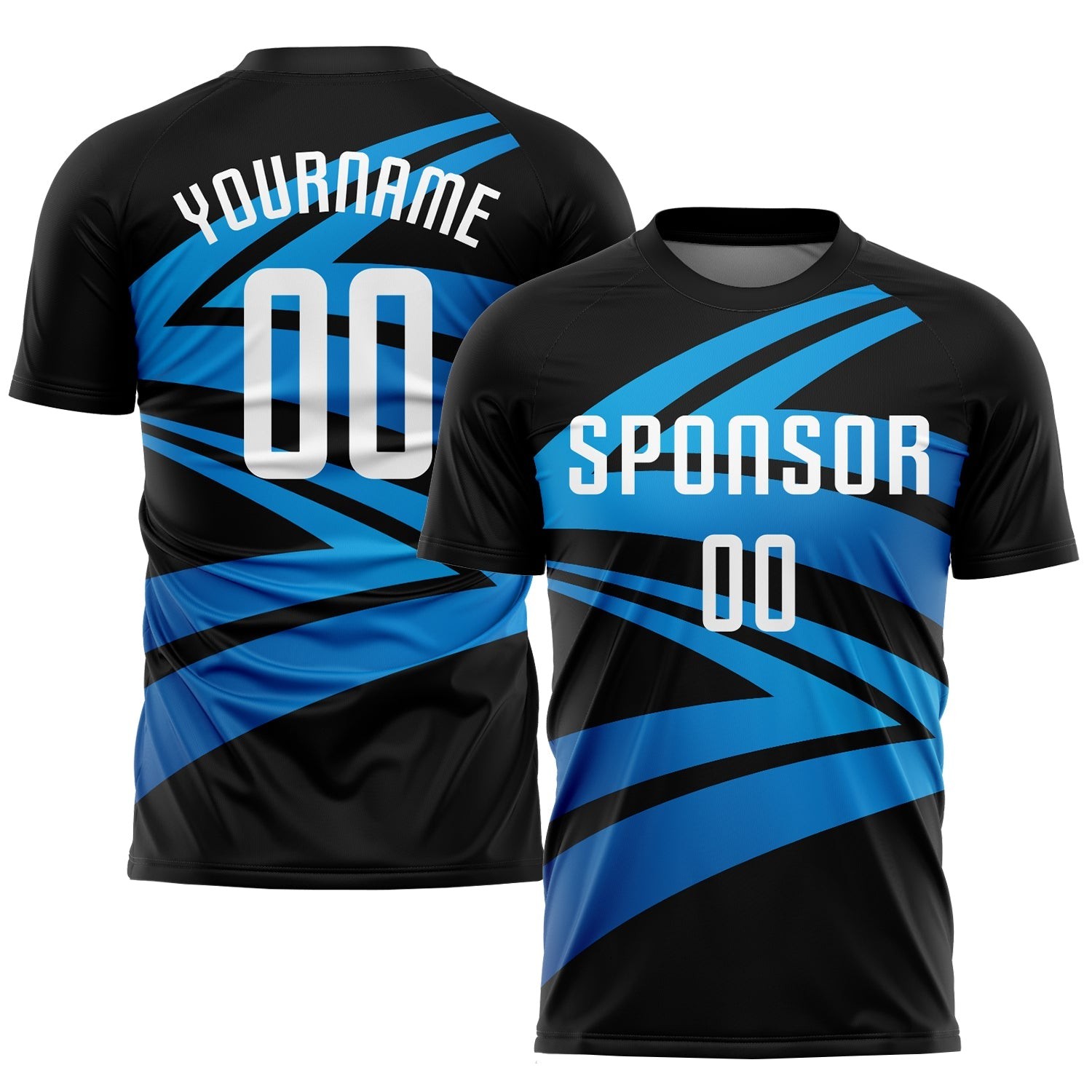 Black White-Light Blue Sublimation Custom Soccer Jersey