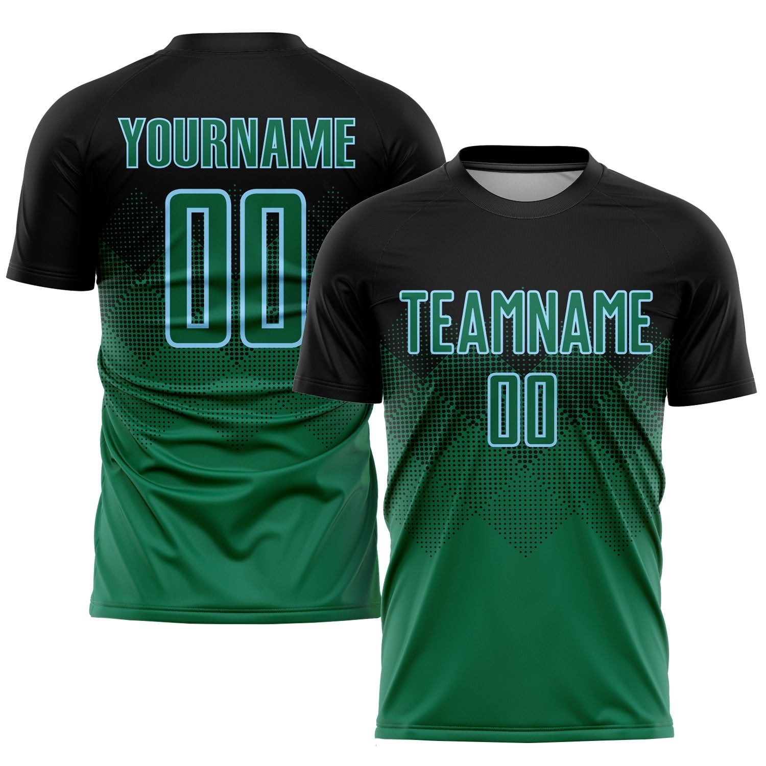 Black Kelly Green-Light Blue Sublimation Custom Soccer Jersey