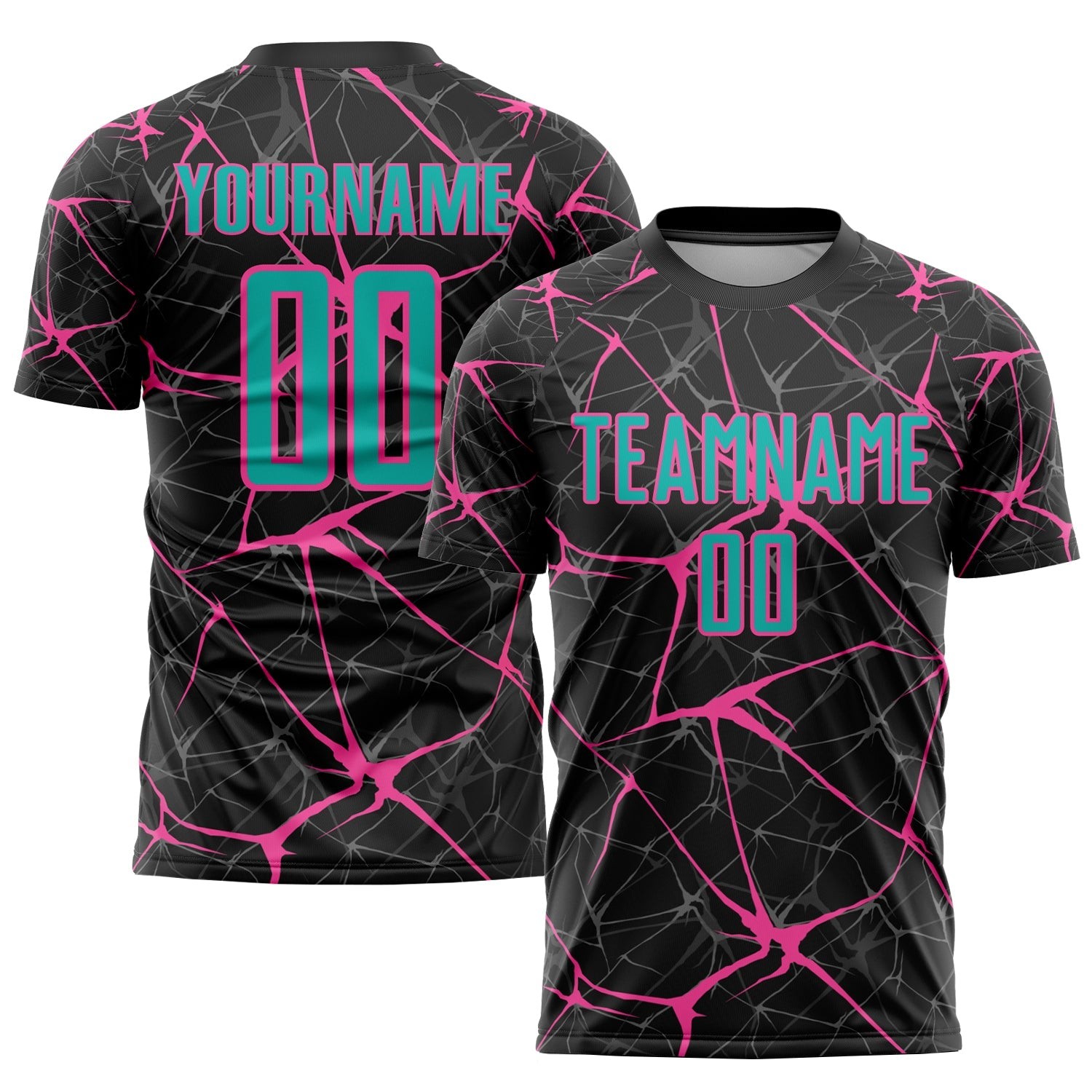 Black Aqua-Pink Sublimation Custom Soccer Jersey