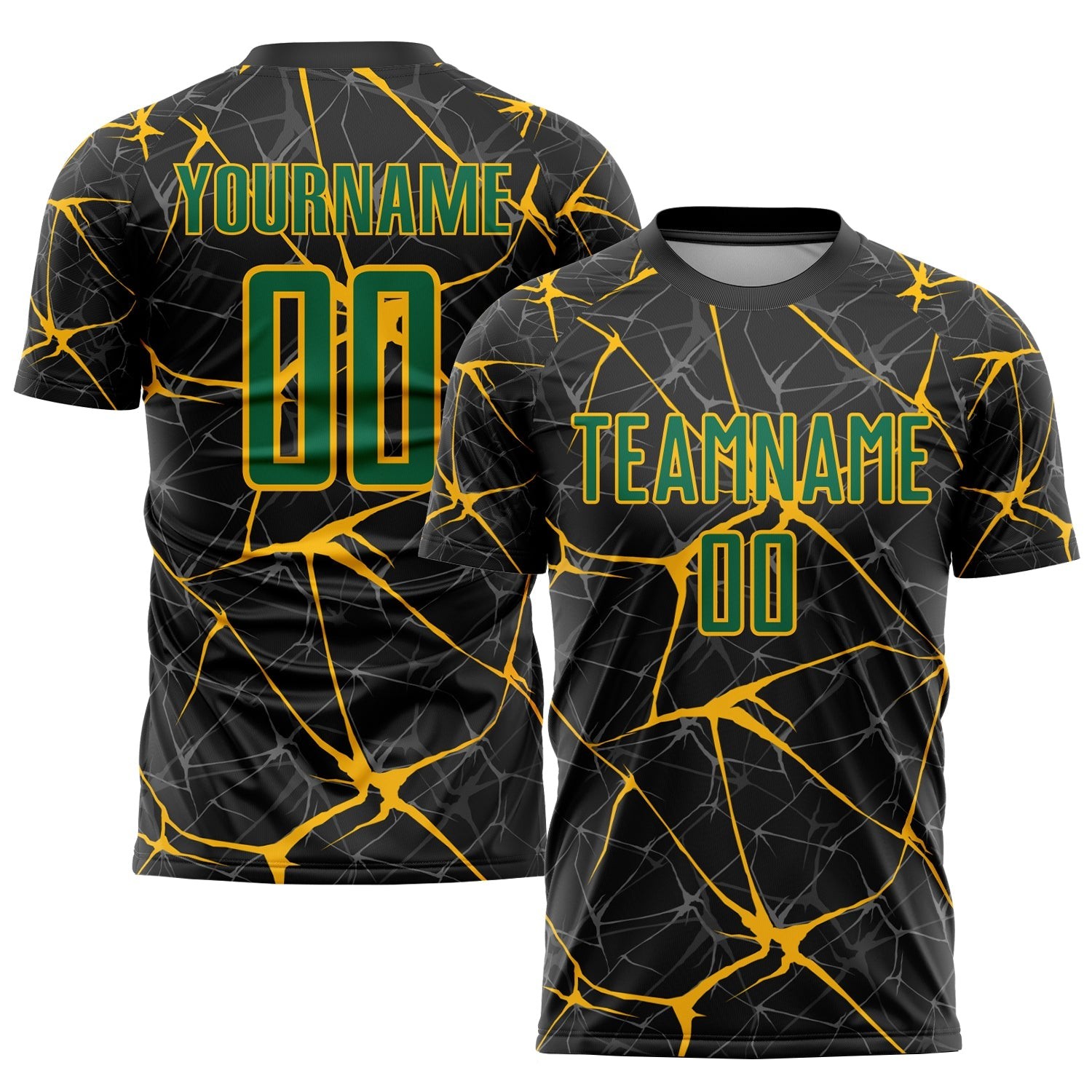 Black Kelly Green-Gold Sublimation Custom Soccer Jersey
