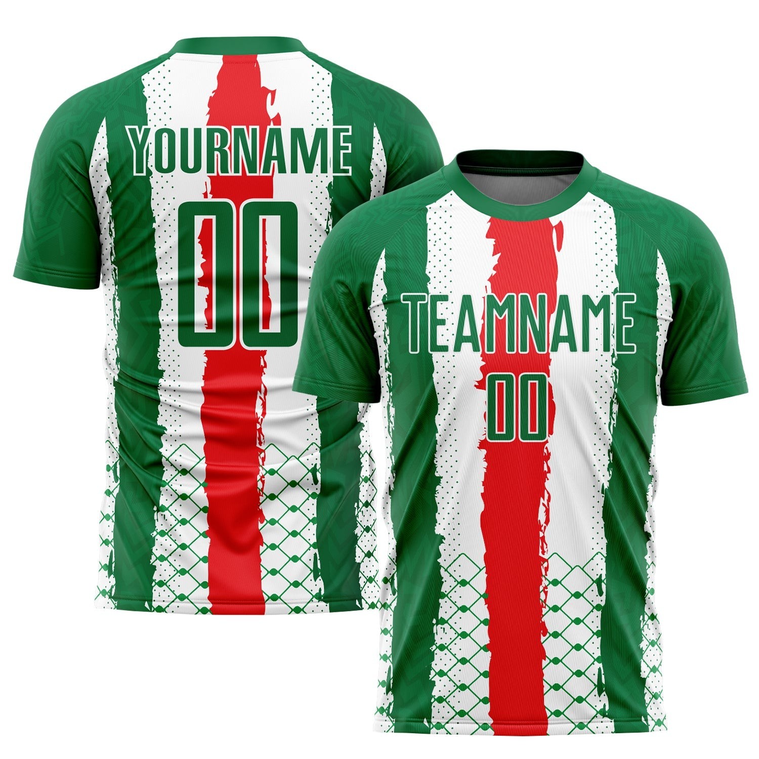 Kelly Green Red-White Sublimation Mexico Custom Soccer Jersey
