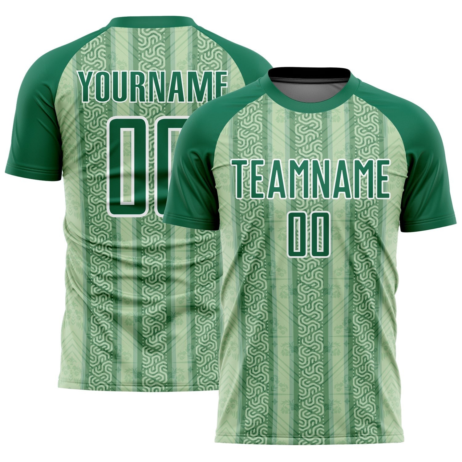 Kelly Green Pea Green-White Ethnic Stripes Sublimation Custom Soccer J