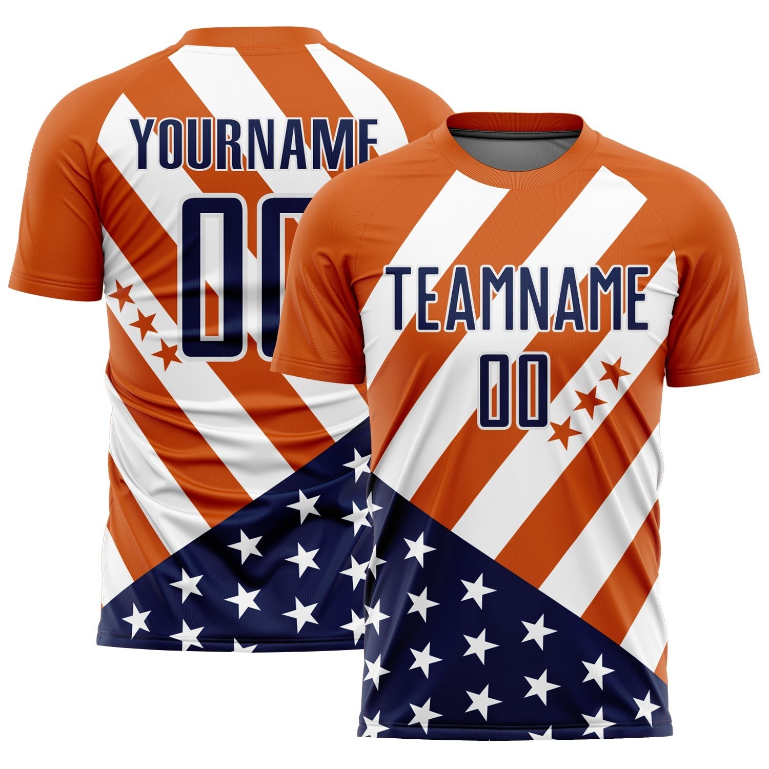 Bay Orange Navy-White Vintage American Flag Custom Soccer Jersey