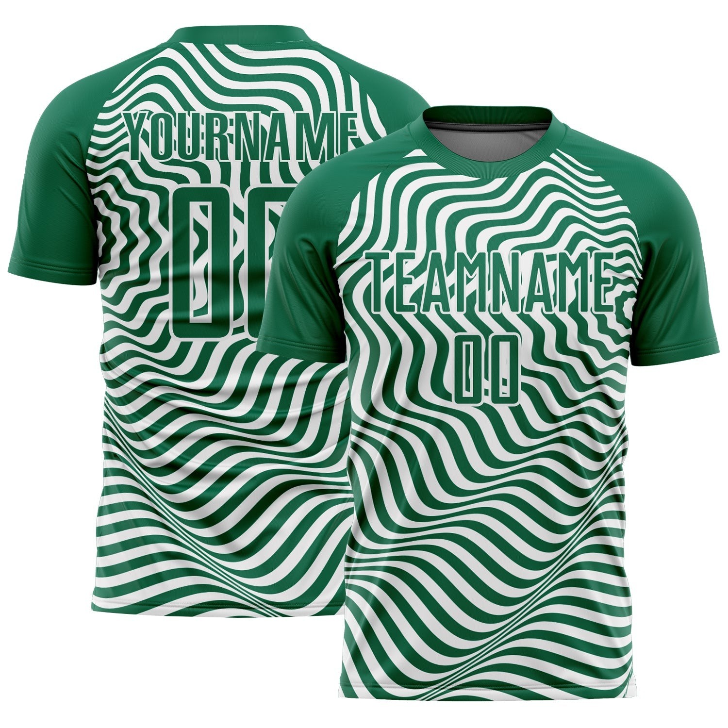 Kelly Green Black-White Wavy Lines Sublimation Custom Soccer Jersey