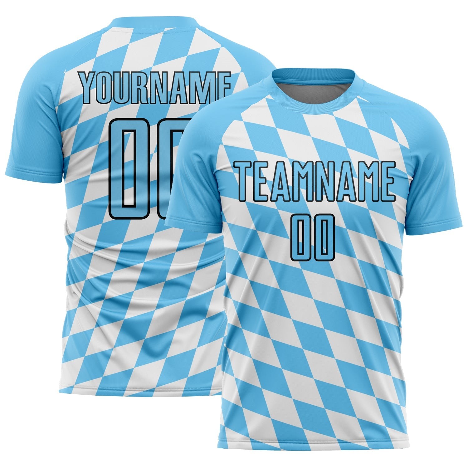 White Sky Blue-Black Bavarian Flag Sublimation Custom Soccer Jersey