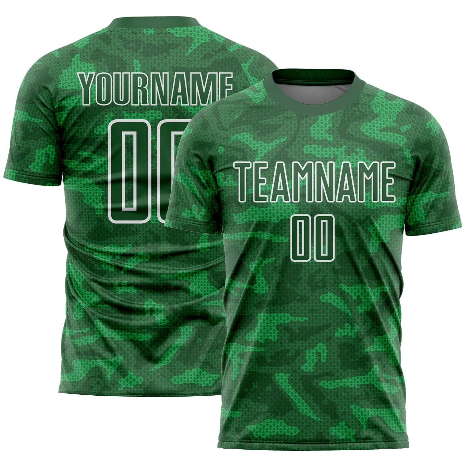 Kelly Green White Geometric Shapes Sublimation Custom Soccer Jersey