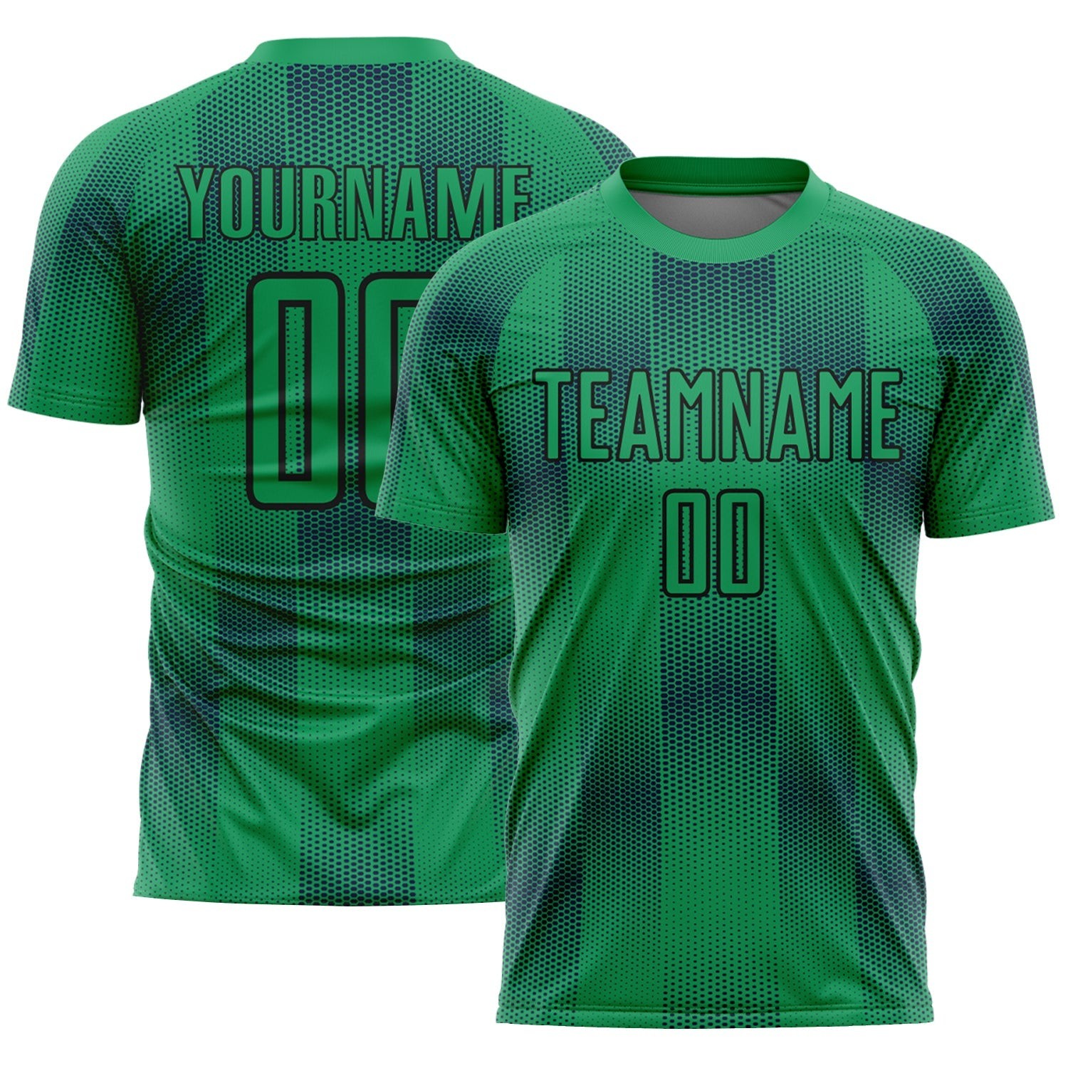 Kelly Green Black Geometric Shapes Sublimation Custom Soccer Jersey