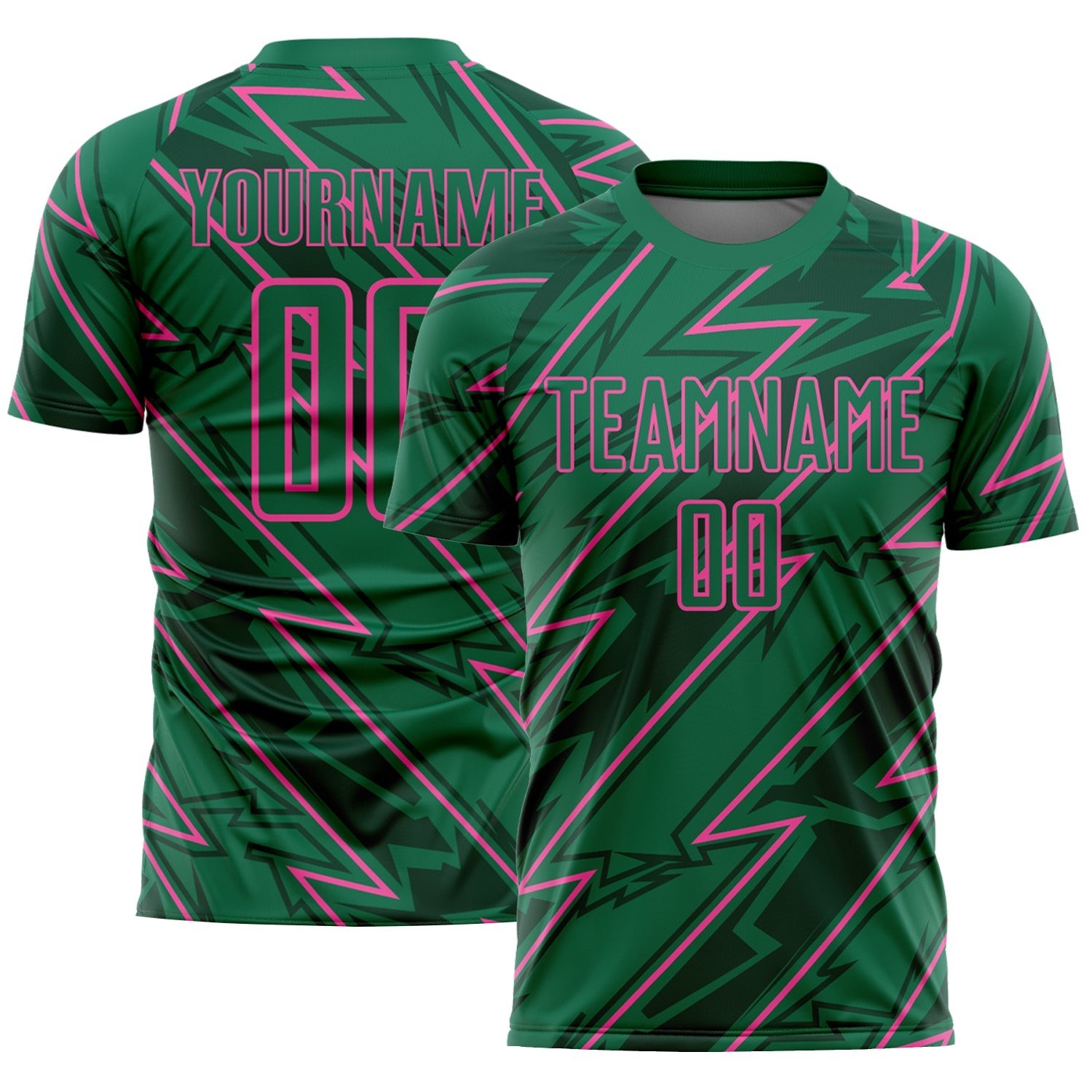Kelly Green Pink Lightning Sublimation Custom Soccer Jersey