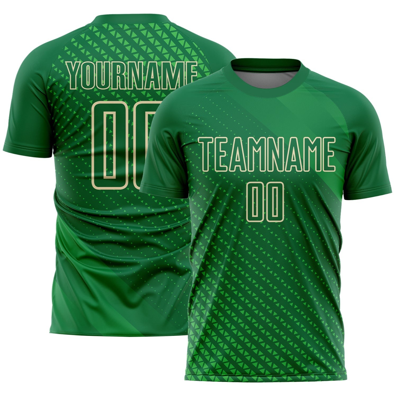 Kelly Green City Cream Geometric Shapes Sublimation Custom Soccer Jers