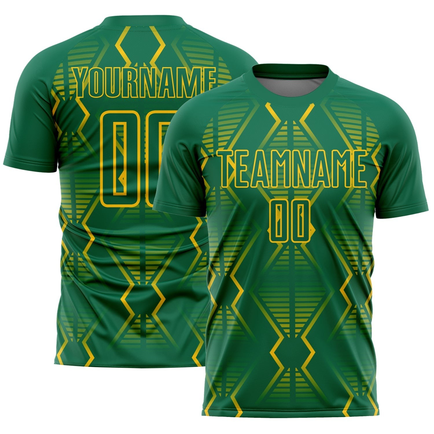 Kelly Green Yellow Geometric Shapes Sublimation Custom Soccer Jersey