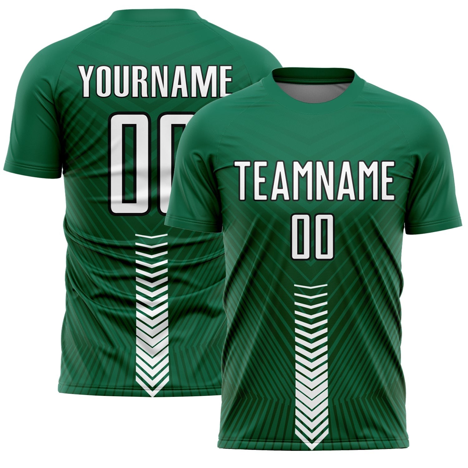 Kelly Green White-Black Arrow Shapes Sublimation Custom Soccer Jersey