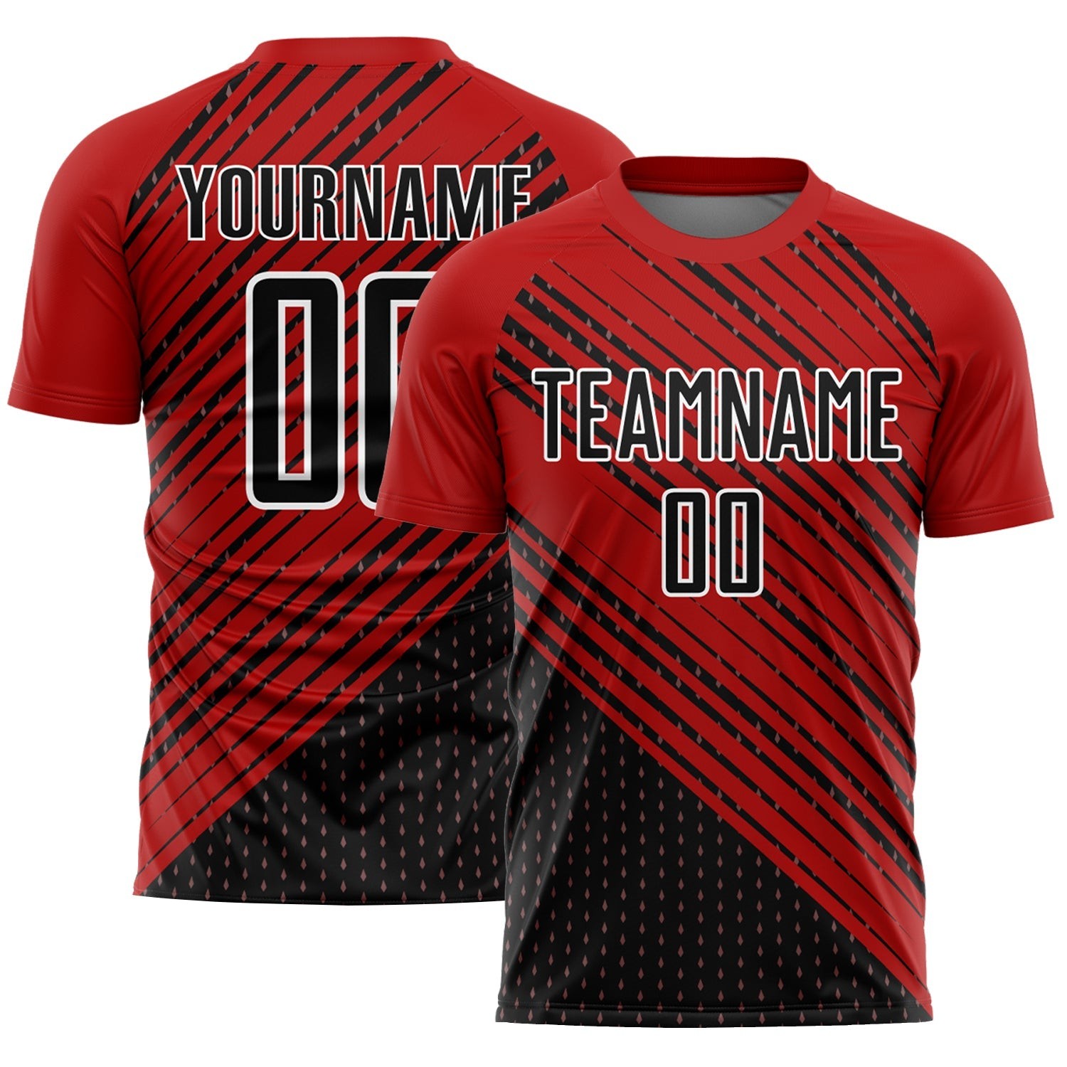 Red Black-White Diagonal Lines Custom Soccer Jersey