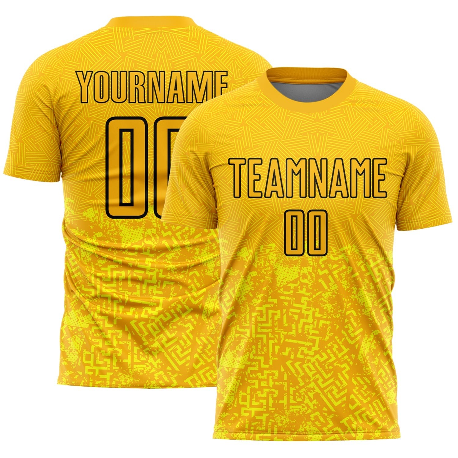 Gold Black Geometric Shapes Custom Soccer Jersey