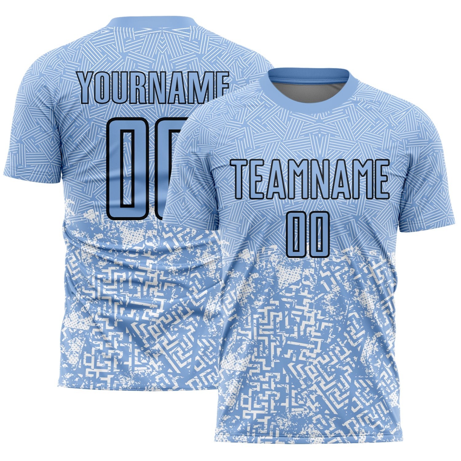Light Blue Black Geometric Shapes Custom Soccer Jersey