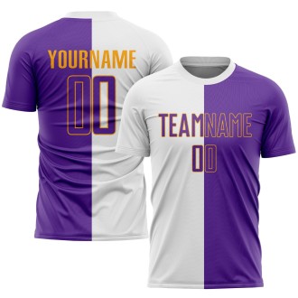 White Purple-Gold Sublimation Split Fashion Custom Soccer Jersey