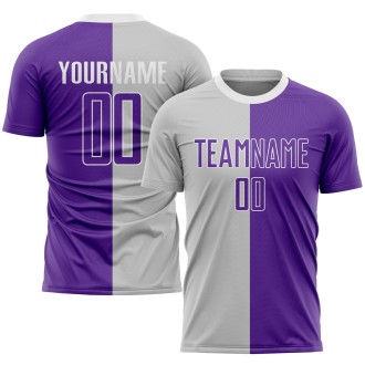 Gray Purple-White Sublimation Split Fashion Custom Soccer Jersey