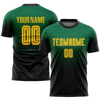 Kelly Green Gold-Black Sublimation Fade Fashion Custom Soccer Jersey