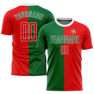 Kelly Green Red-White Sublimation Portuguese Flag Custom Soccer Jersey