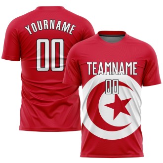 Red White-Black Sublimation Tunisian Flag Custom Soccer Jersey