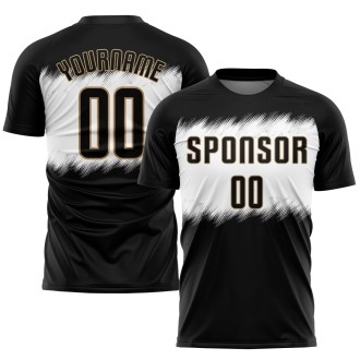 Black Black-Old Gold Sublimation Custom Soccer Jersey