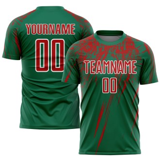 Kelly Green Red-White Sublimation Custom Soccer Uniform Jersey