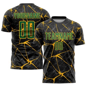 Black Kelly Green-Gold Sublimation Custom Soccer Jersey