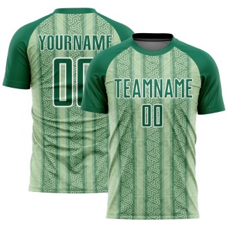 Kelly Green Pea Green-White Ethnic Stripes Sublimation Custom Soccer J