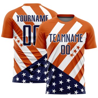 Bay Orange Navy-White Vintage American Flag Custom Soccer Jersey