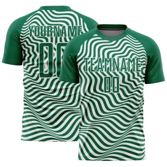 Kelly Green Black-White Wavy Lines Sublimation Custom Soccer Jersey
