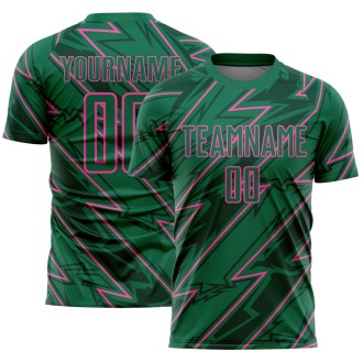Kelly Green Pink Lightning Sublimation Custom Soccer Jersey
