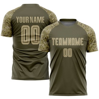 Olive Vegas Gold-Camo Sublimation Salute To Service Custom Soccer Jers