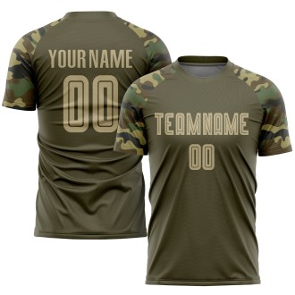 Olive Vegas Gold-Camo Sublimation Salute To Service Custom Soccer Jers