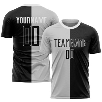 Gray Black-White Sublimation Split Fashion Custom Soccer Jersey
