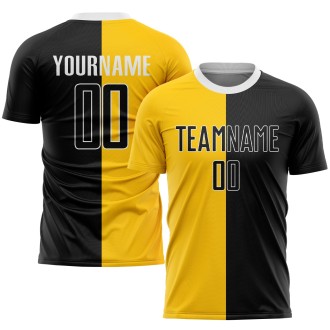 Gold Black-White Sublimation Split Fashion Custom Soccer Jersey