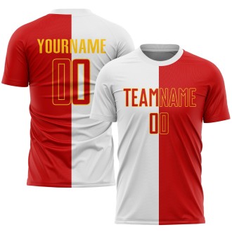 White Red-Gold Sublimation Split Fashion Custom Soccer Uniform Jersey
