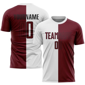 White Crimson-Black Sublimation Split Fashion Custom Soccer Jersey