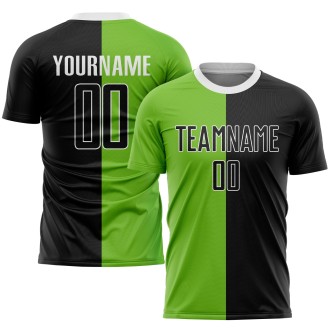 Neon Green Black-White Sublimation Split Fashion Custom Soccer Jersey