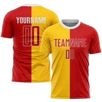 Gold Red-White Sublimation Split Fashion Custom Soccer Jersey